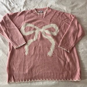 Chic Soul Pink Cowl Sweater with White Bow 1X